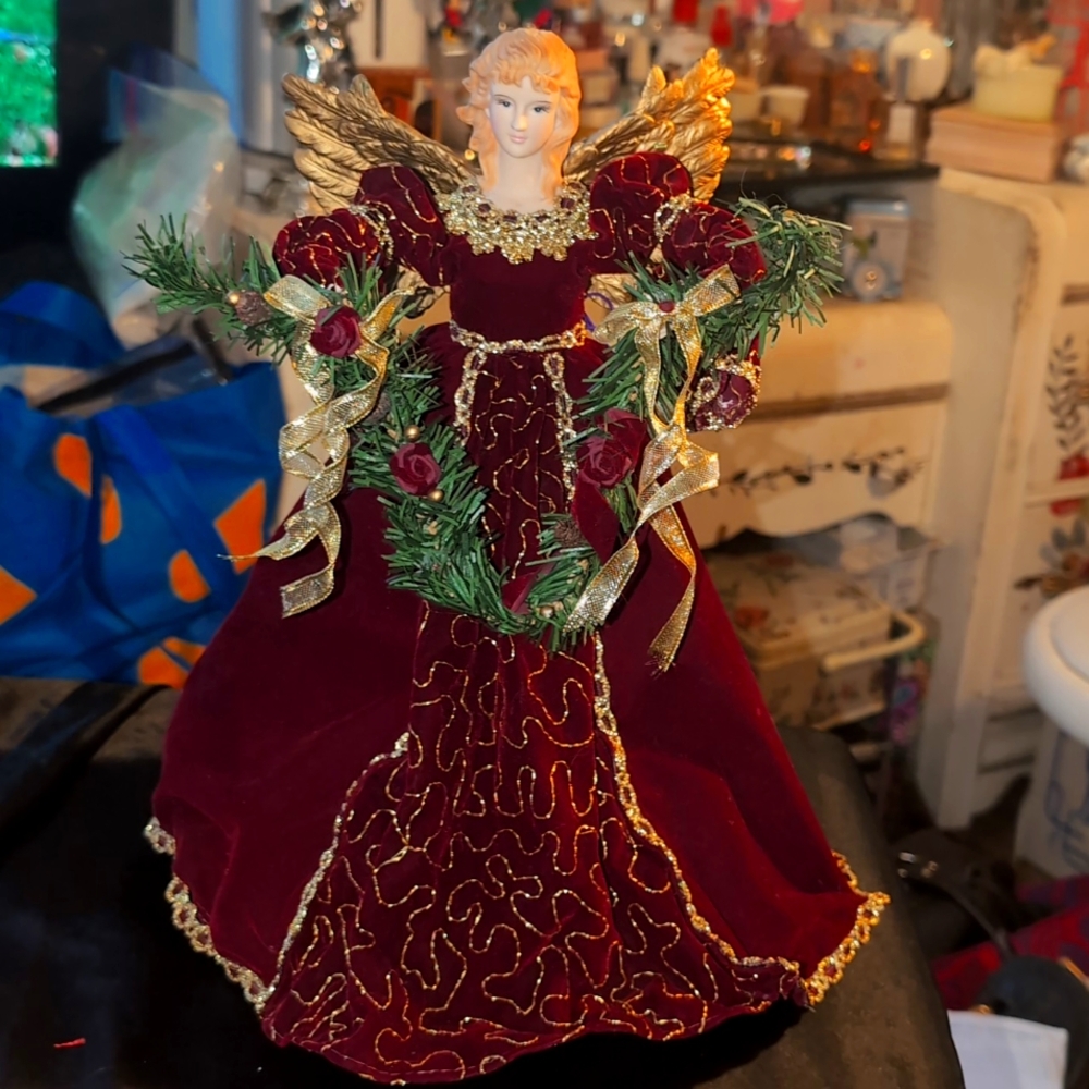 AVAILABLE - Vintage 14" Tall porcelain faced Angel tree topper.